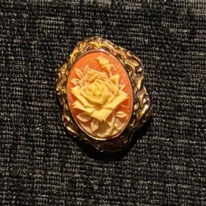 Elegant Gold and Coral Cameo brooch. Pin